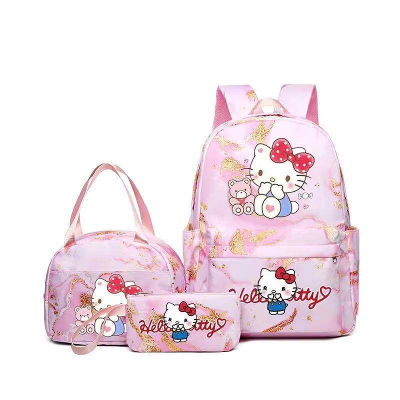 Cross border new Hello Kitty cute colorful student backpack for girls, simple and casual cartoon children's backpack set