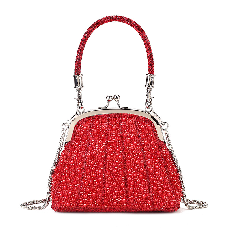2026 Banquet Bag Women's Light Luxury Pearl Mouth Gold Bag Daily Commuter Handheld Clip Bag Party Banquet Diagonal Cross Bag