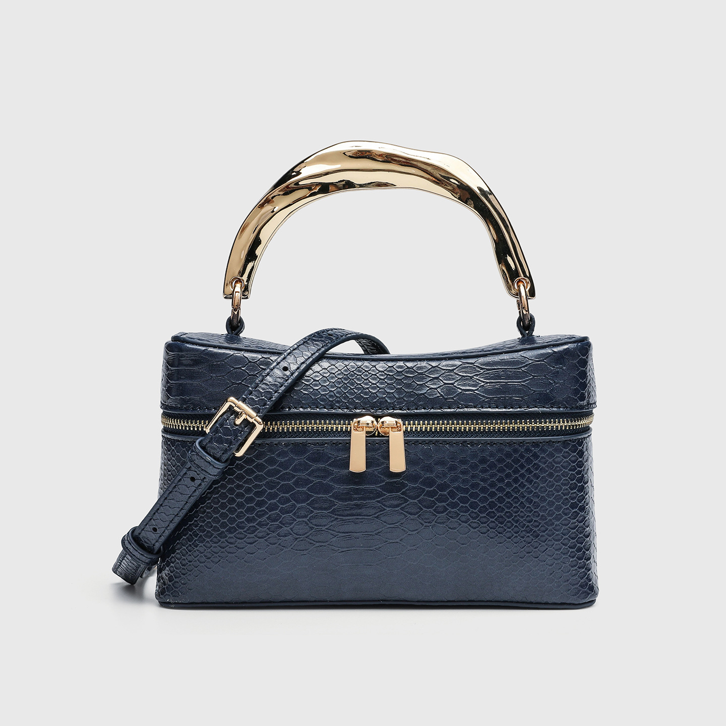 Cross border new metal handheld high-end bag, light luxury crocodile pattern small square bag, women's bag, box bag