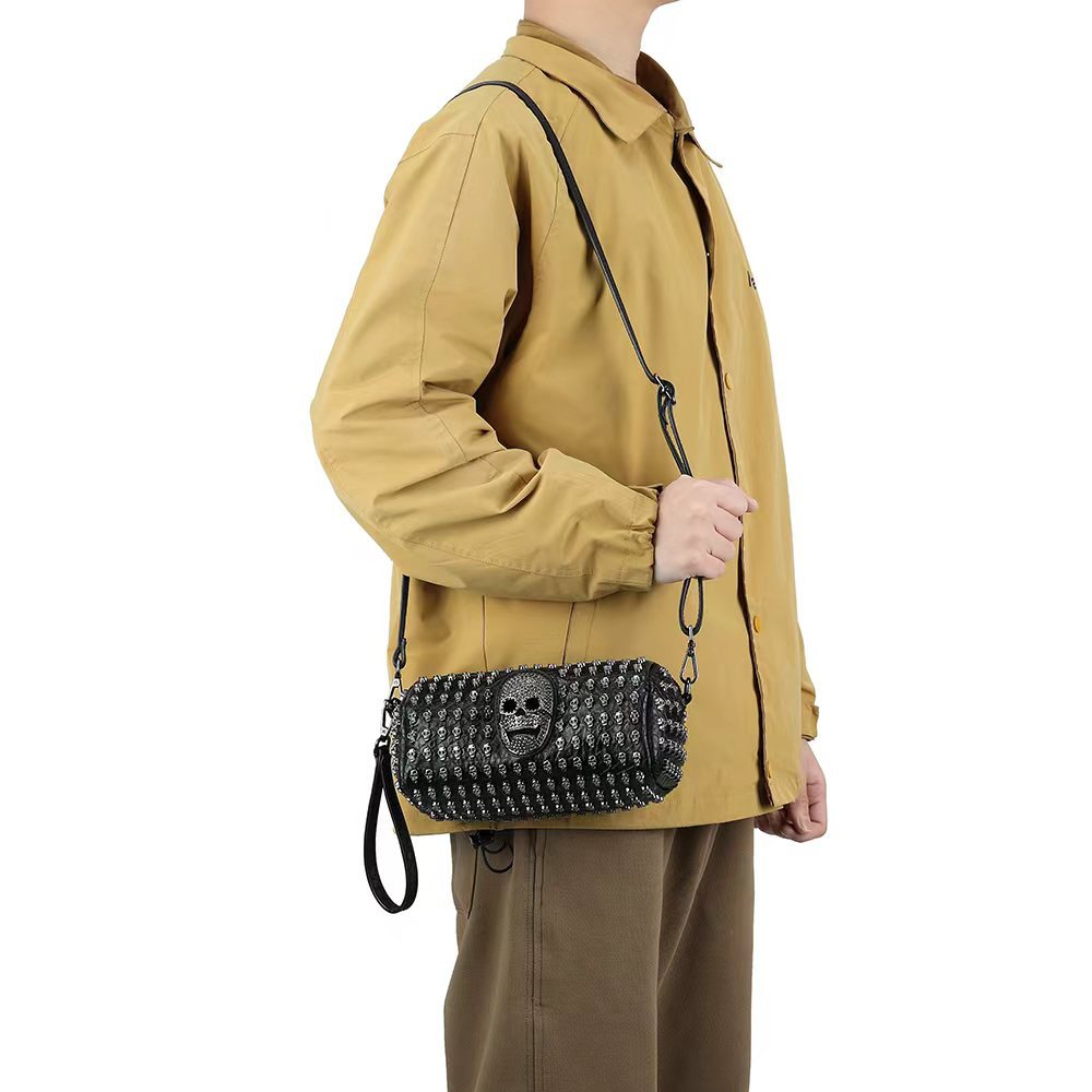 2026 New Skull Head Pillow Bag Foreign Trade Original Single Large Capacity Shoulder Bag Men's and Women's Commuter Punk Diagonal Cross Bag