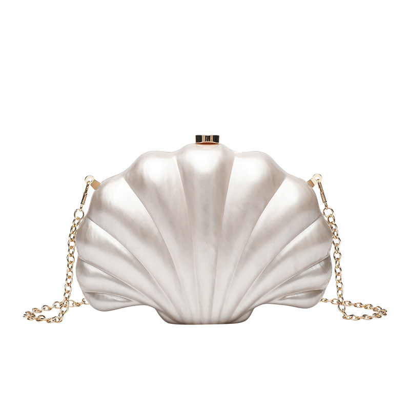 Ladies' Bag 2025 Cross border Banquet Bag Shell Fan shaped Bag Handheld Bag Evening Dress Bag Chain Strap Single Shoulder Crossbody Bag