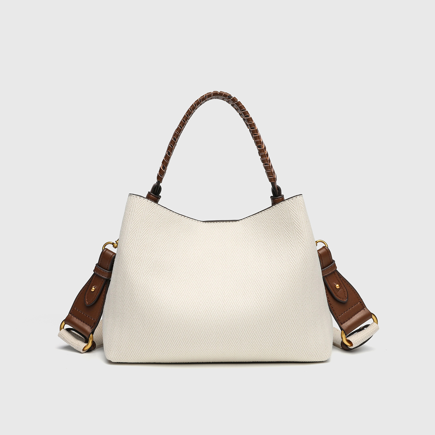Cross border women's bag canvas bag hand woven handbag shoulder crossbody bag atmospheric and simple bucket bag