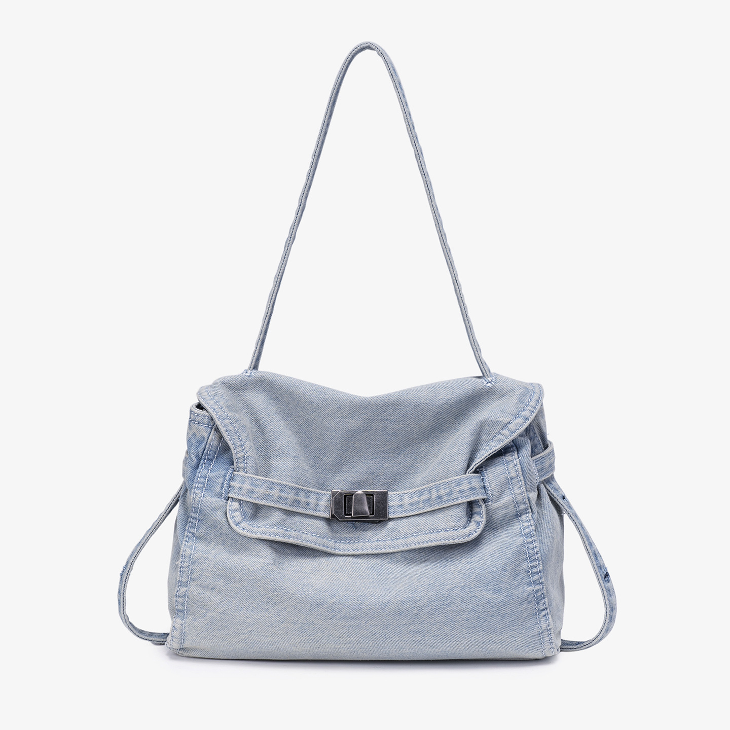 Vintage washed vintage denim mailman bag Korean version ins commuting versatile handbag large capacity crossbody tote bag