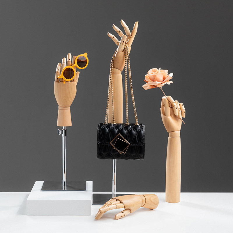Solid wood mannequin prop display stand, jewelry ring, clothing store, simulated hand mannequin model, window display prop