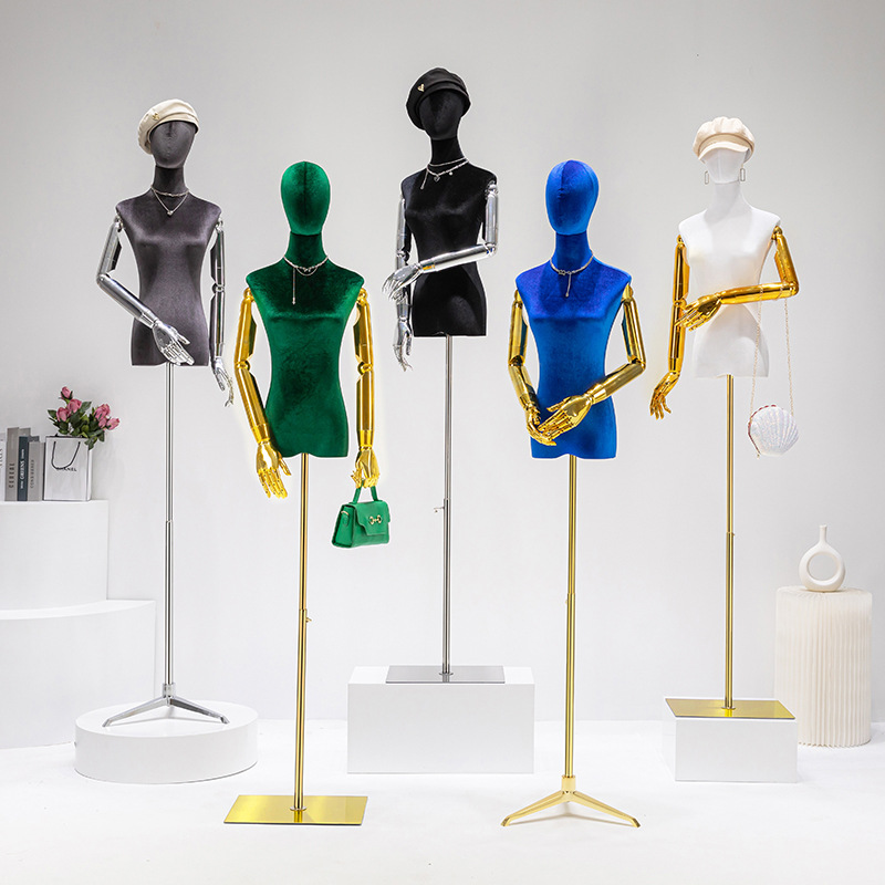High end electroplated velvet model props women's clothing store half body mannequin platform clothing store mannequin model display stand full body