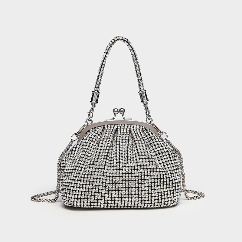 2025 New French Banquet Bag with Diamond Inlaid Underarm Handheld Versatile Clip on Bag Fashion Trend Single Shoulder Crossbody Bag