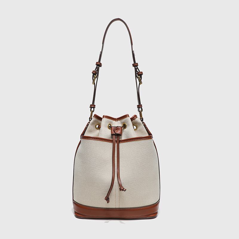 Fashionable handbag for women 2024 new model with drawstring and Western style shoulder bag Korean version retro niche crossbody bucket bag
