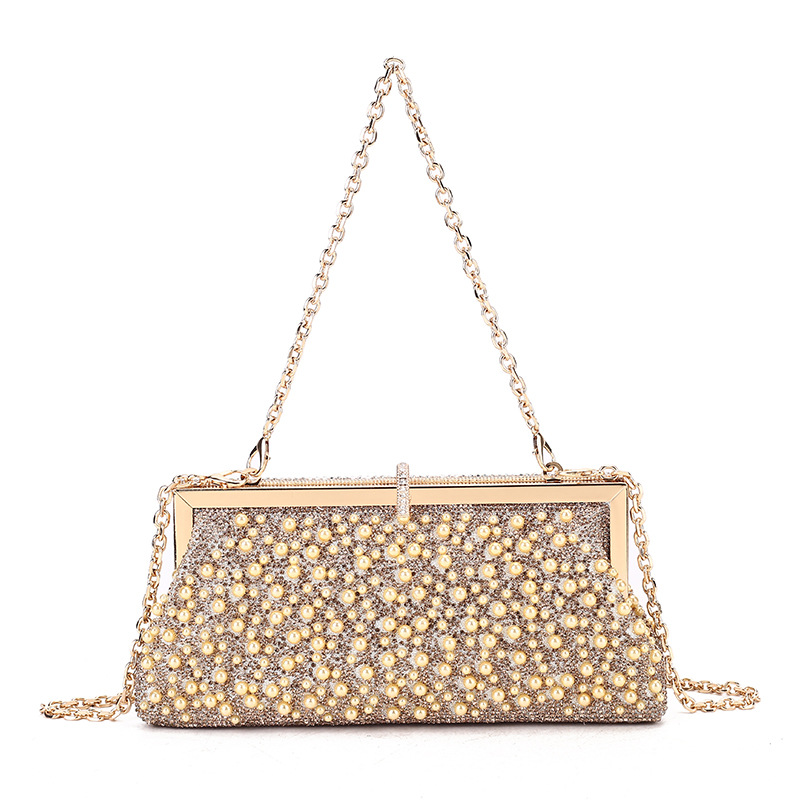 Cross border new fashionable rhinestone shiny square hand-held dinner bag handbag elegant women's clip on shoulder bag