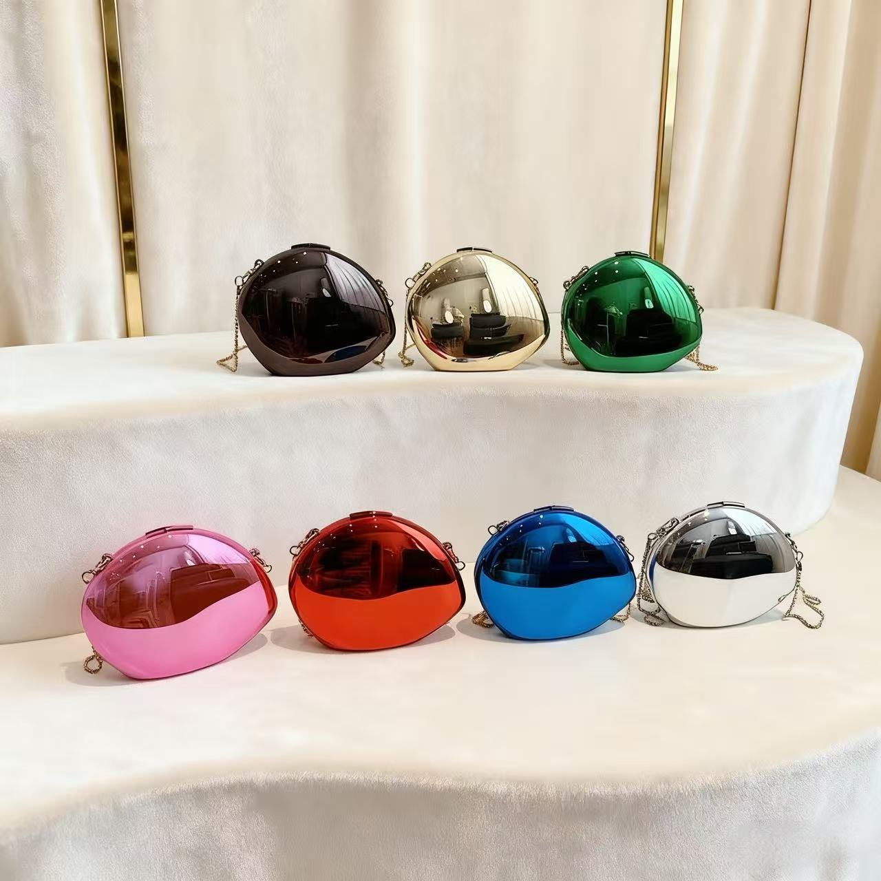 Cross border fashionable women's dinner bag, high-end sequin acrylic hand-held bag, mini goose egg shell shaped evening dress bag