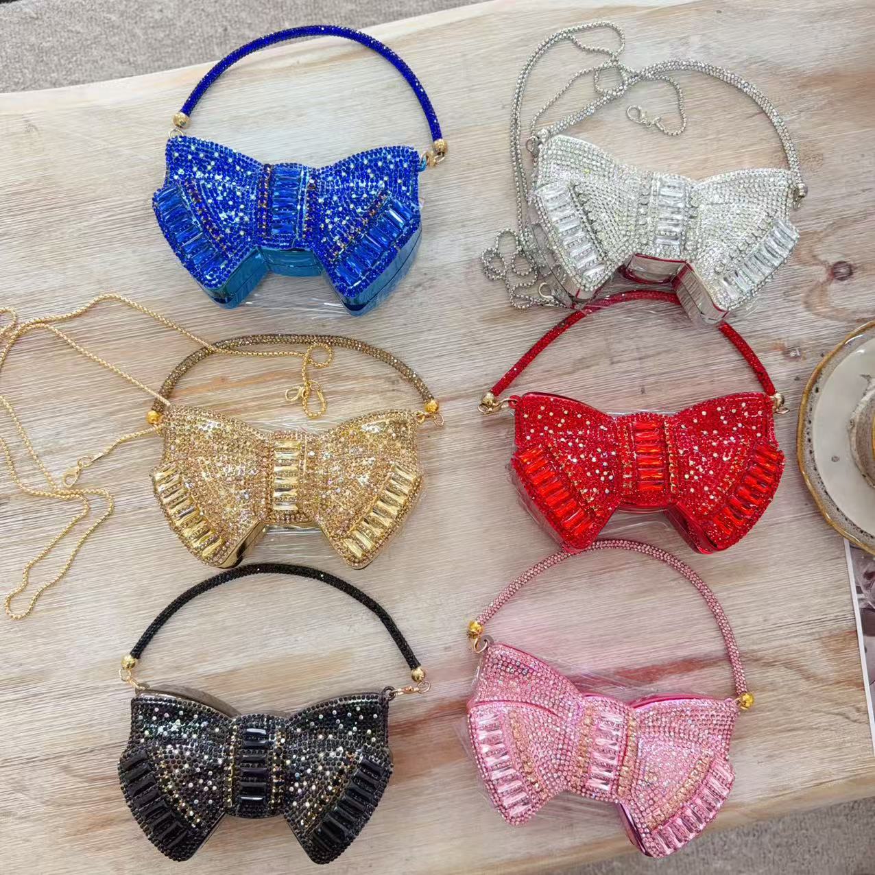 2026 Cross border Luxury Water Diamond Sticker Acrylic Bow Handbag Banquet Bag Women's Cross Shoulder Handbag