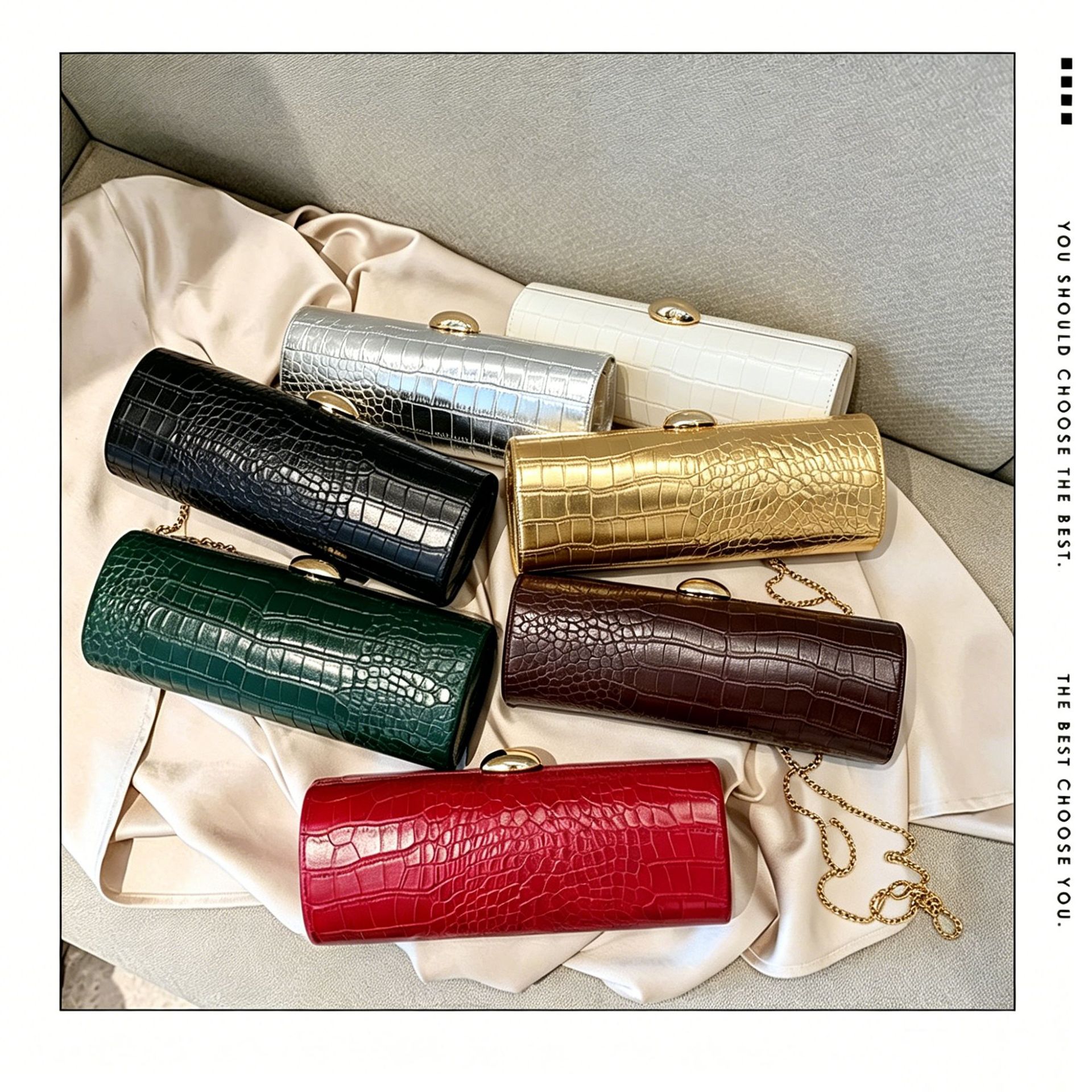 Autumn and Winter Warm Brown Crocodile Pattern Long Bar Bar Bag Handbag Trendy Motorcycle Date Party Alien Bag