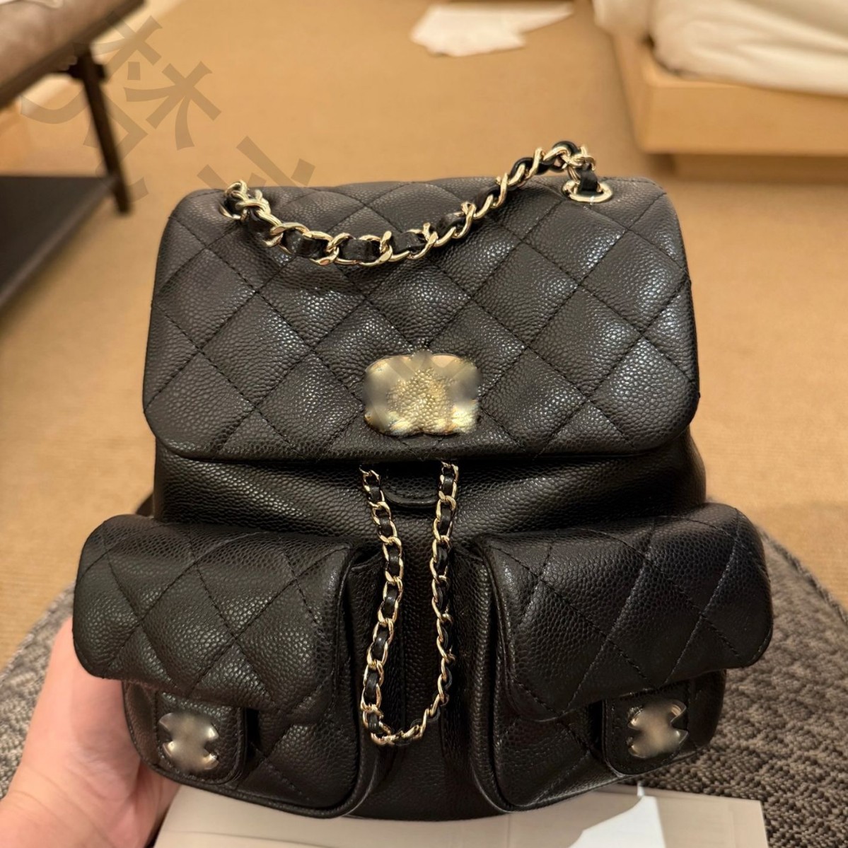 Xiaoxiang Grandma's Women's Bag Duma Frog Bag Leather Diamond Grid Backpack Multi Pocket Chain Backpack