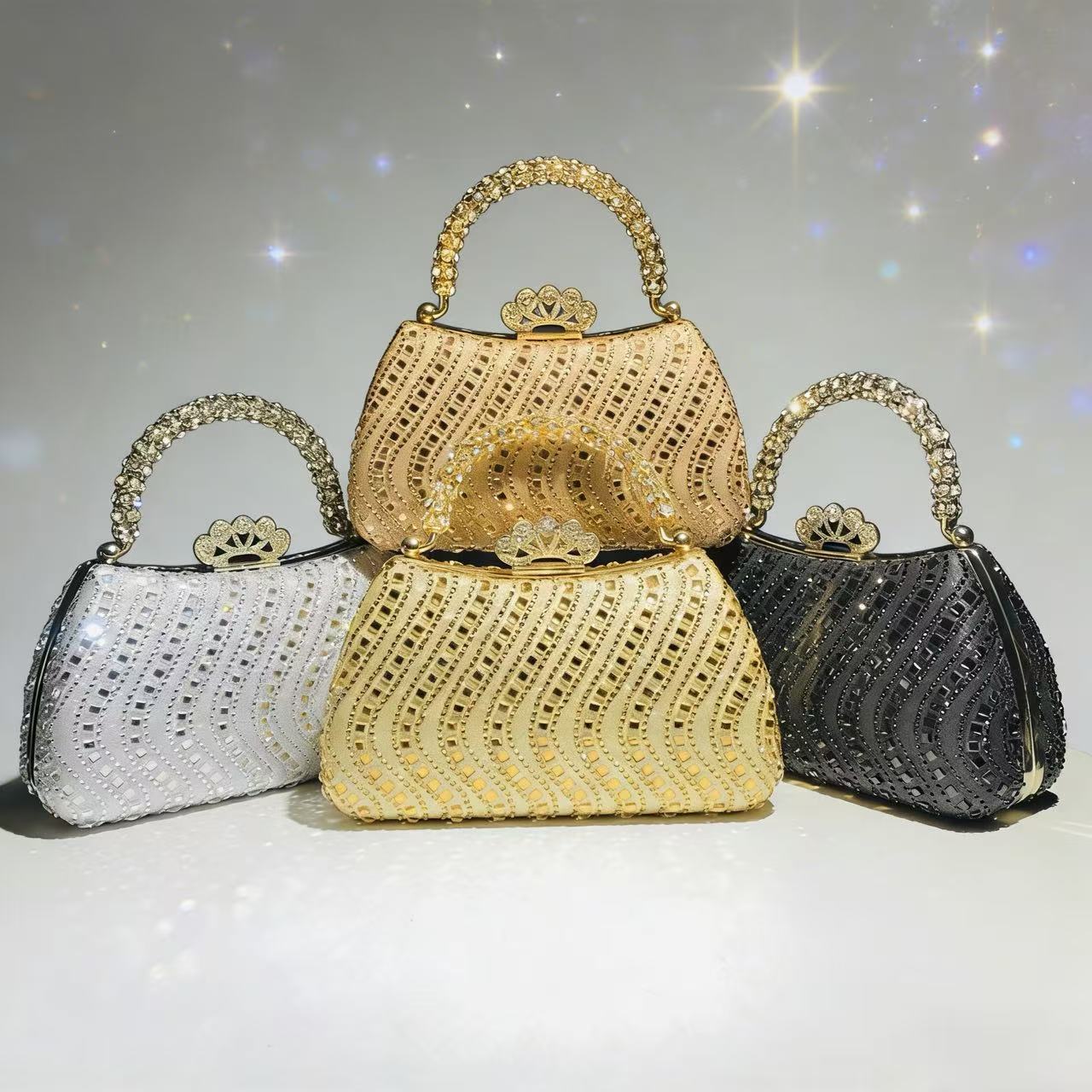 European and American fashion personalized handbag, hot stamping diamond banquet bag, evening dress bag, elegant socialite diamond inlaid bag, exquisite women's bag
