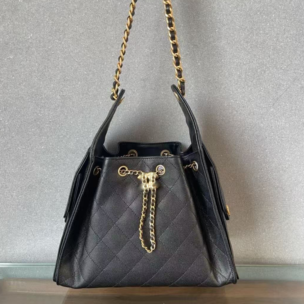 Factory direct sales popular caviar skin large capacity 25C bucket bag, versatile and popular for autumn and winter!
