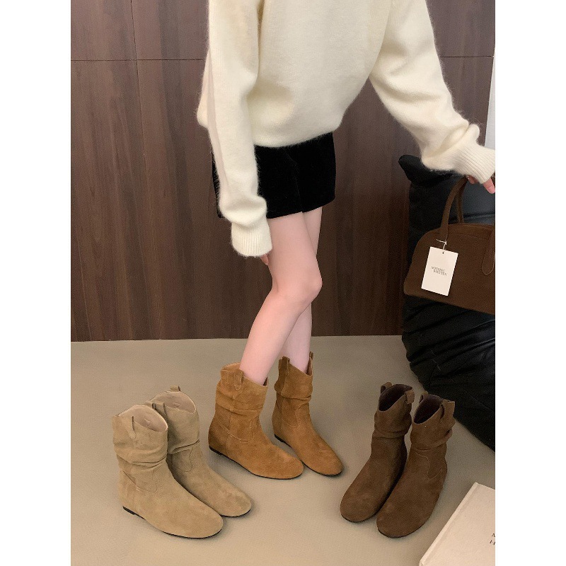 Inner height increase Boken shoes short boots for women 2025 Spring and Autumn new style autumn and winter French retro pile boots Knight boots