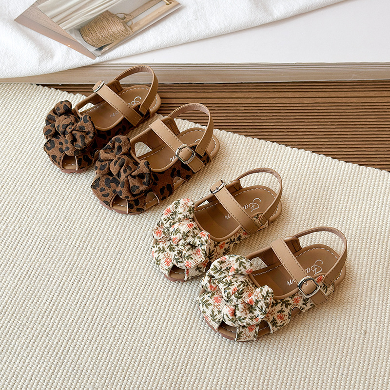 Girls' Mary Jane Sandals 2026 Summer New Meilad Leopard Princess Sandals Children's Soft Bottom Beach Sandals