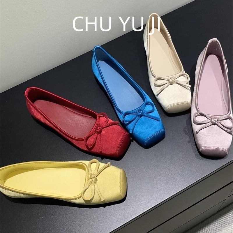 First Encounter Season Gentle Evening Breeze Ballet Shoes 2026 French Sweet Bow Blue Square Head Shallow Mouth Increase Late