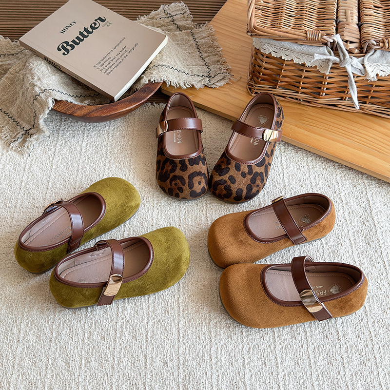 2026 Boken Mary Jane Shallow Mouth Children's Single Shoes New Velcro Flat Bottom Dress Versatile Bean Girls' Single Shoes
