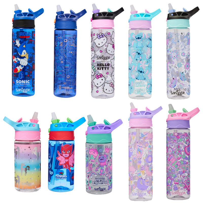 Australian smilgle water bottle for elementary school students, portable transparent plastic kettle for children, cute straw cup for children