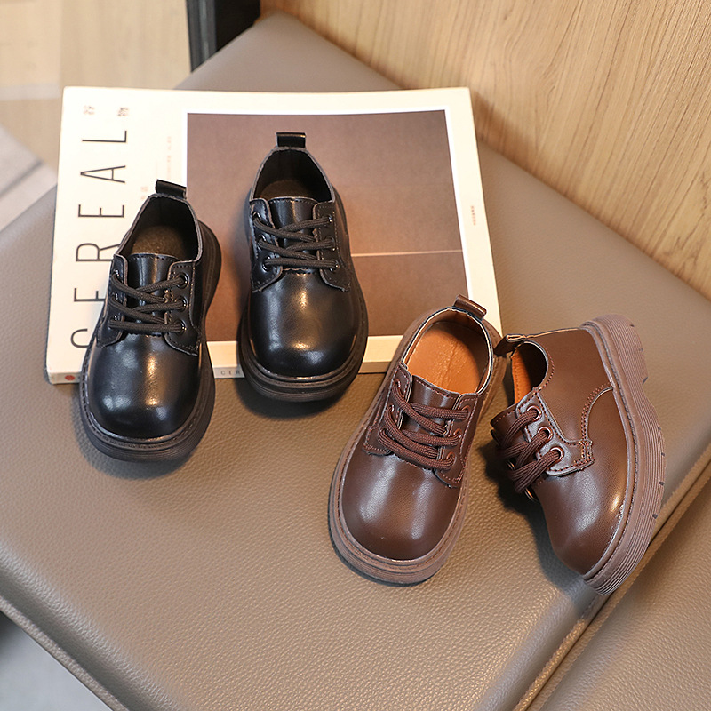 Children's Little Leather Shoes 2024 Spring New Style for Little Girls Simple British Performance Shoes Baby Soft soled Boys' Single Shoes
