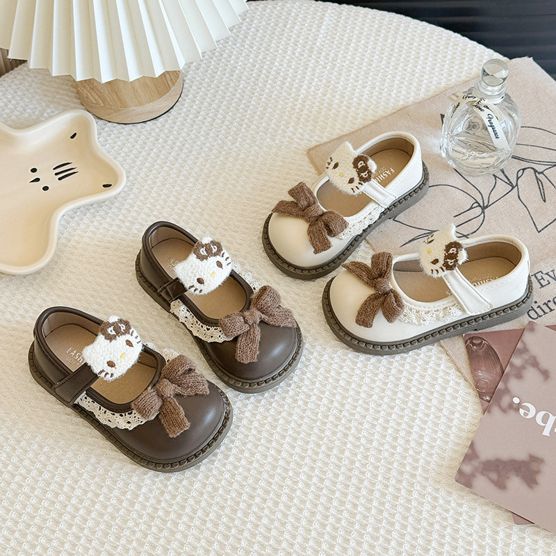 Girls' leather shoes for spring and autumn 2026, new children's soft soled cartoon princess shoes for ages 3-6-8, non slip and comfortable single shoes
