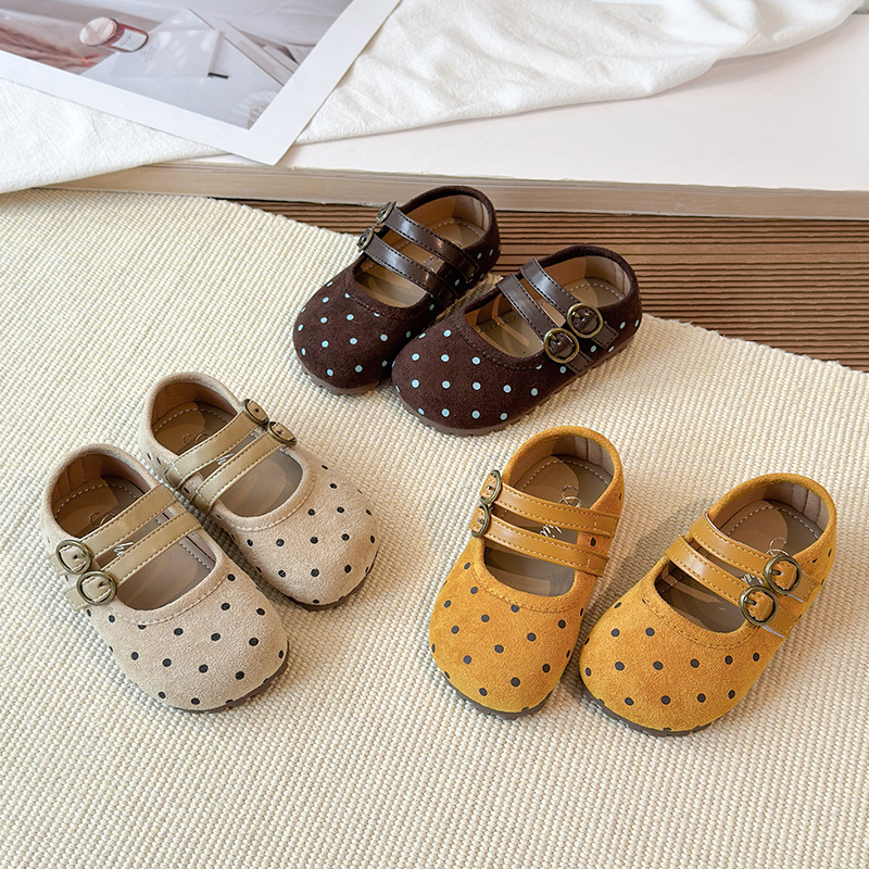 Girls' small leather shoes 2026 spring new style fashionable and versatile polka dot shoes for girls, anti slip soft sole single shoes