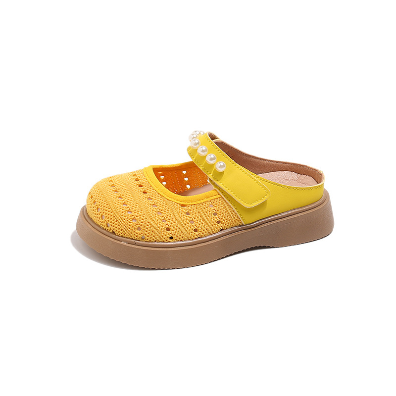 Girl's woven headband half slippers for women's outdoor wear 2025 new summer versatile mesh bow Haken cool slippers Girl's woven headband half slippers for women's outdoor wear 2025 new summer versatile mesh bow Haken cool slippers
