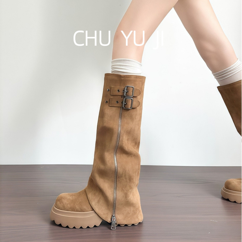 First Encounter Season Retro Maillard Style Thick Bottom Short Boots for Women 2026 New Height Boosting Martin Boots Hot Girl Pants Boots