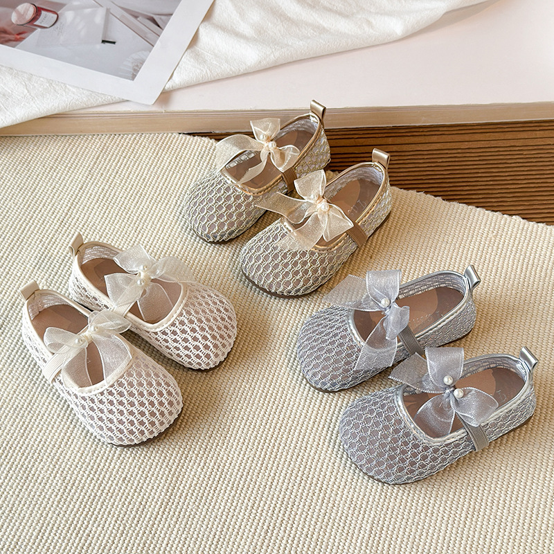 Children's Sandals 2026 Spring/Summer New Collection: Little Girls' Bow Princess Sandals Korean Edition Fashion Knitted Girls' Mesh Shoes
