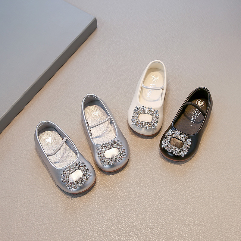French style square toe ballet children's shoes for women in spring and summer of 2025, new water diamond one foot skirt, soft sole single shoe