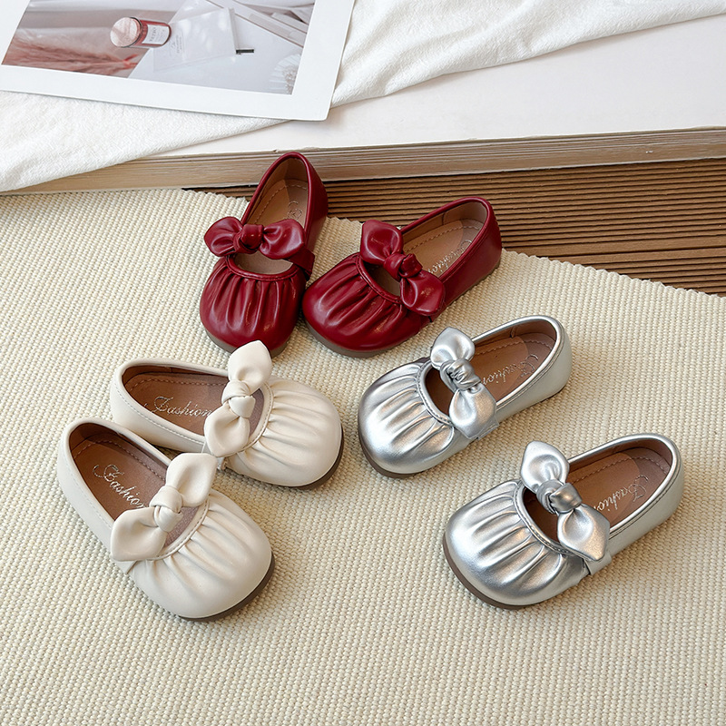 2026 Spring and Autumn New Women's Baby Bow Leather Shoes Mary Jane Princess Shoes Little Girls Soft soled Dance Children's Single Shoes