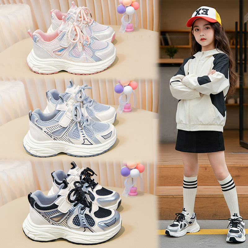 Girls' sports shoes 2026 spring new fashionable, versatile, comfortable, height increasing casual shoes for elementary school students, soft soled sports shoes