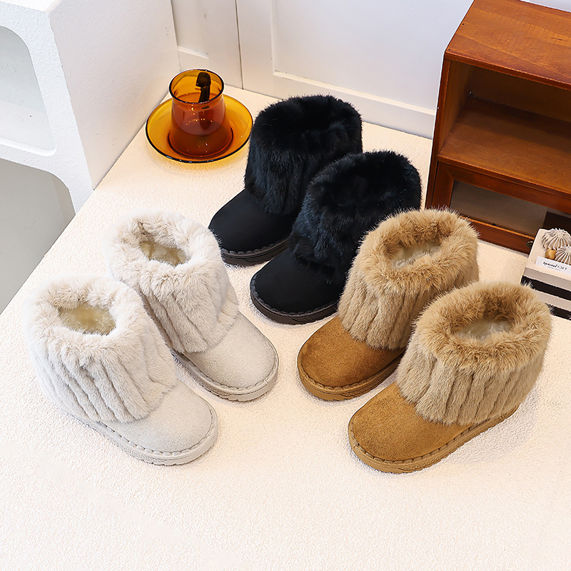 Children's Snow Boots 2026 Winter New Style Girls' Fashion Velvet Warm Boots Baby Non slip Floor Socks Short Boots