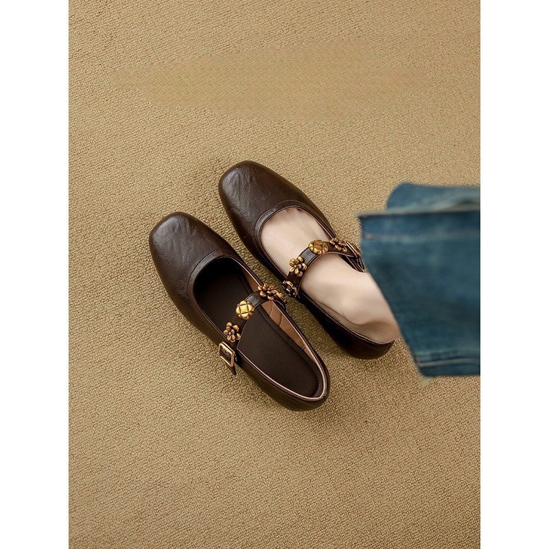 Super Soft~French Retro Single Shoes for Women 2025 Spring New Flat Flat One Word Ballet Shoes Mary Jane Shoes