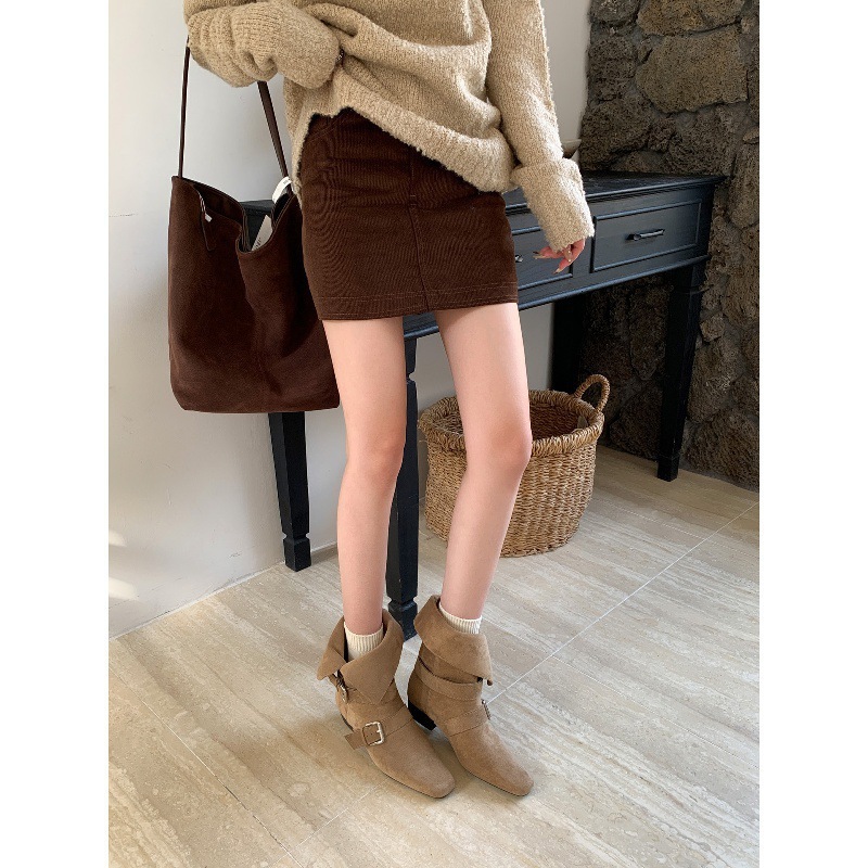 Thick heeled retro suede slim short boots for women, 2025 new autumn and winter brown Martin boots, French western ankle boots Thick heeled retro suede slim short boots for women, 2025 new autumn and winter brown Martin boots, French western ankle boots