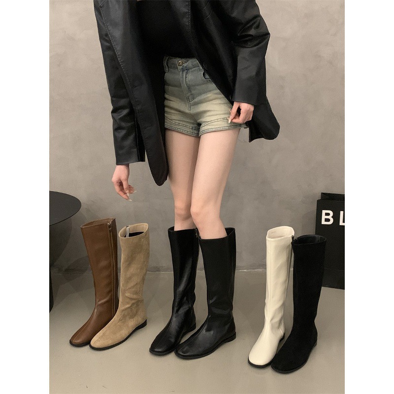 Retro flat boots, long tube boots, women's shoes, 2025 autumn and winter new style, simple and versatile knight boots, long boots, spring and autumn single boots