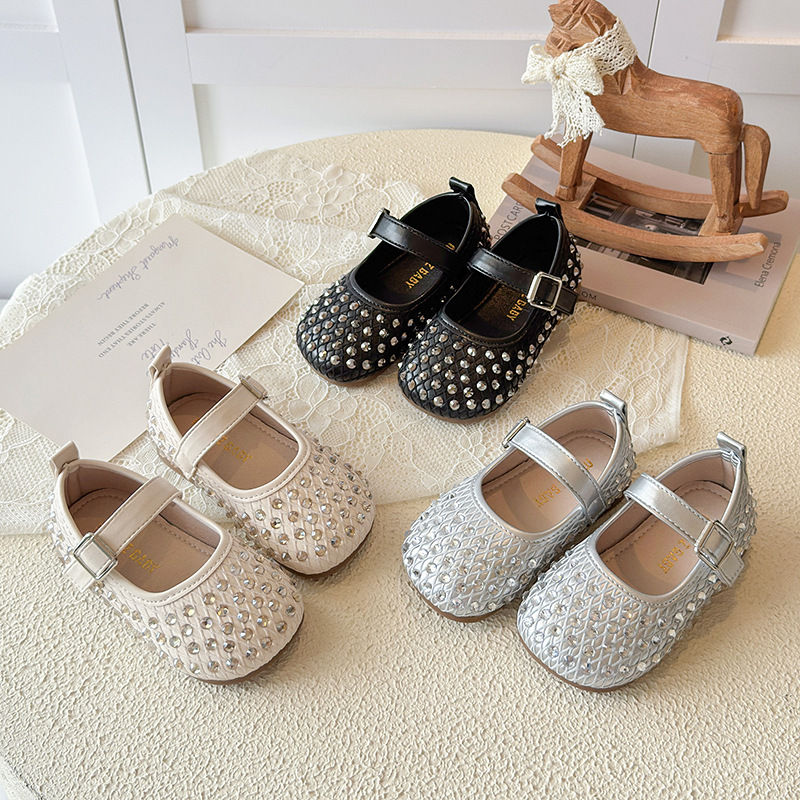 Girls' Little Leather Shoes 2026 Spring and Autumn New Style Baby Fashion Diamond Princess Shoes 3-10 Years Old Soft soled Comfortable Single Shoes