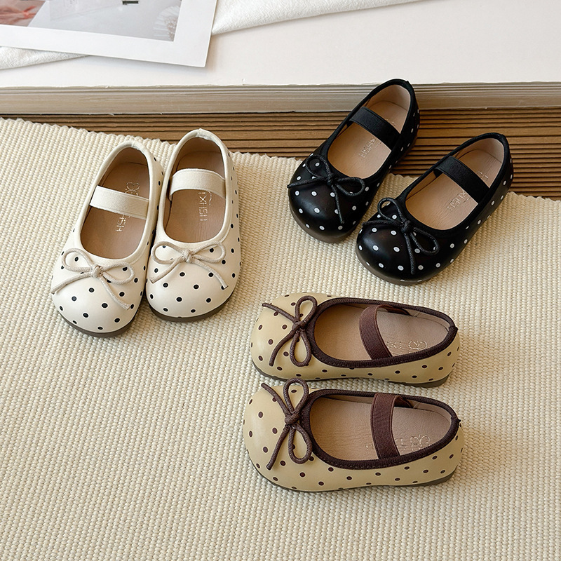 Girls' polka dot leather shoes 2026 spring new style children's Mary Jane shoes versatile shallow mouth single shoes for baby girls princess shoes