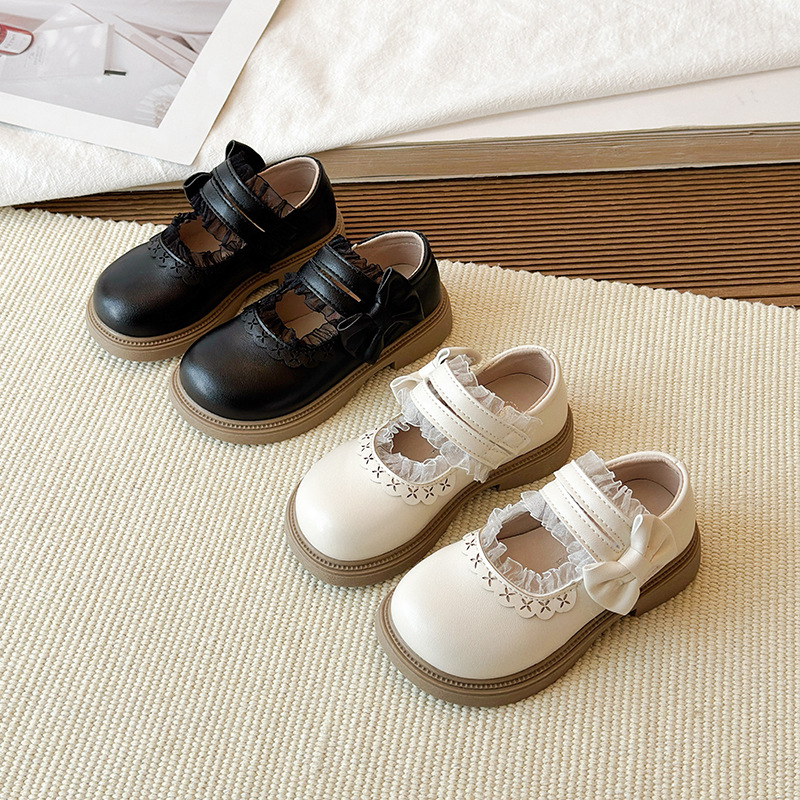 Girls' Little Leather Shoes 2026 Spring and Autumn New Style Little Girls' Bow Lace Princess Shoes Baby Stylish Anti slip Single Shoes