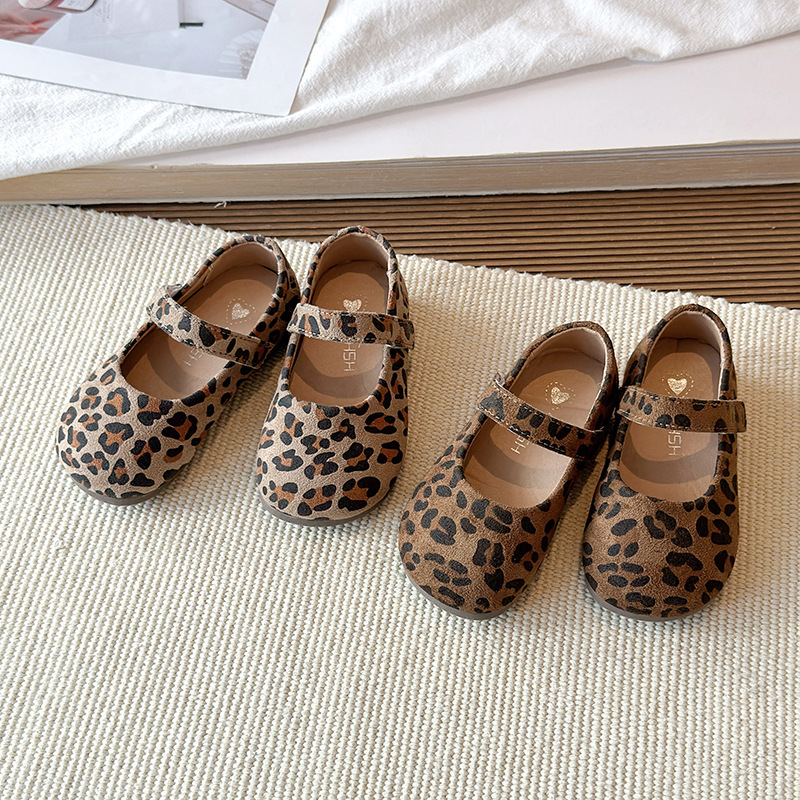 Girl Mary Jane Retro Suede Leather Shoes 2026 Spring and Autumn New Edition Maillard Color Leopard Princess Shoes Bean Shoes
