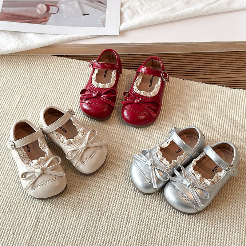 Girls' Little Leather Shoes 2025 Spring and Autumn New Korean Edition Versatile Bow Princess Shoes Soft soled Casual Single Shoes Bean Shoes