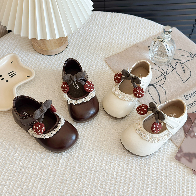 Girl's stylish cute cartoon bow princess shoes 2026 Spring and Autumn new children's walking shoes, children's leather shoes