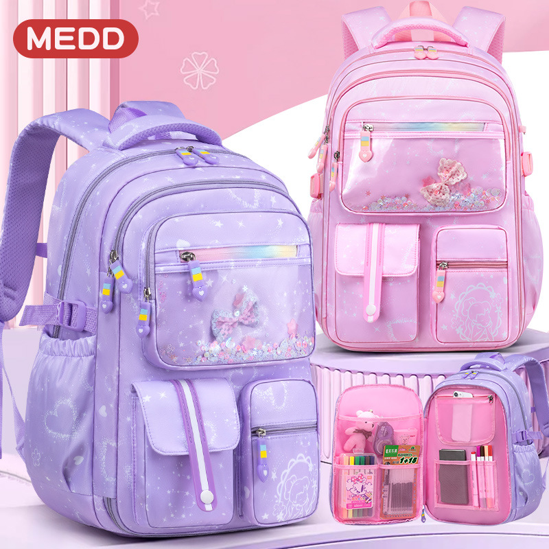 New girls' backpacks for elementary school students in grades 1, 2, 3, 4, 5, and 6, large capacity girls' backpacks wholesale cross-border