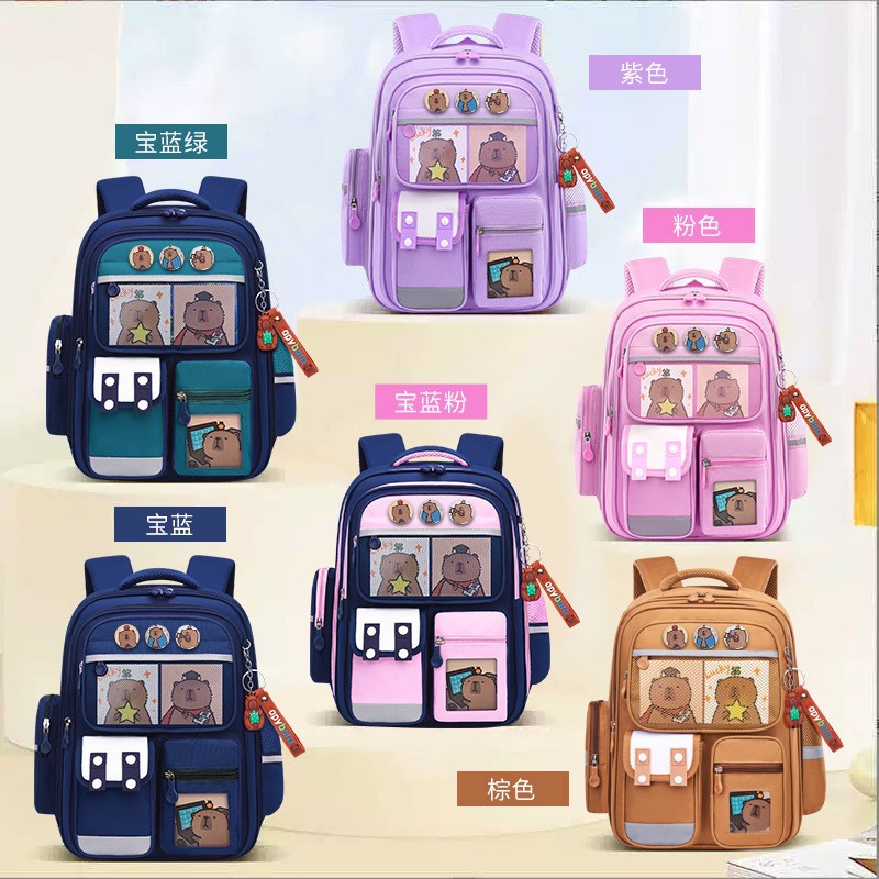 Kapibala backpack for elementary school girls, lightweight and reduced burden, spinal protection, large capacity children's backpack, wholesale for grades 1-6