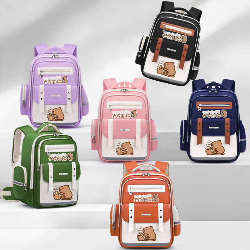 Customized Capibala Elementary School Backpack for Boys and Girls in Grades 1-3 to 6, Cartoon Weight Reducing Children's Backpack from the Manufacturer