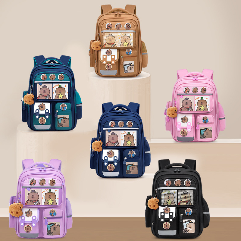 Cross border source of Kapibala backpacks for boys and girls, cute capybara, large capacity backpacks for elementary school students, wholesale