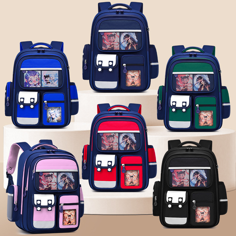 New Nezha backpack for elementary school students from grades 1-3 to 6, boys and girls, children's anime and cartoon backpacks, cross-border supply
