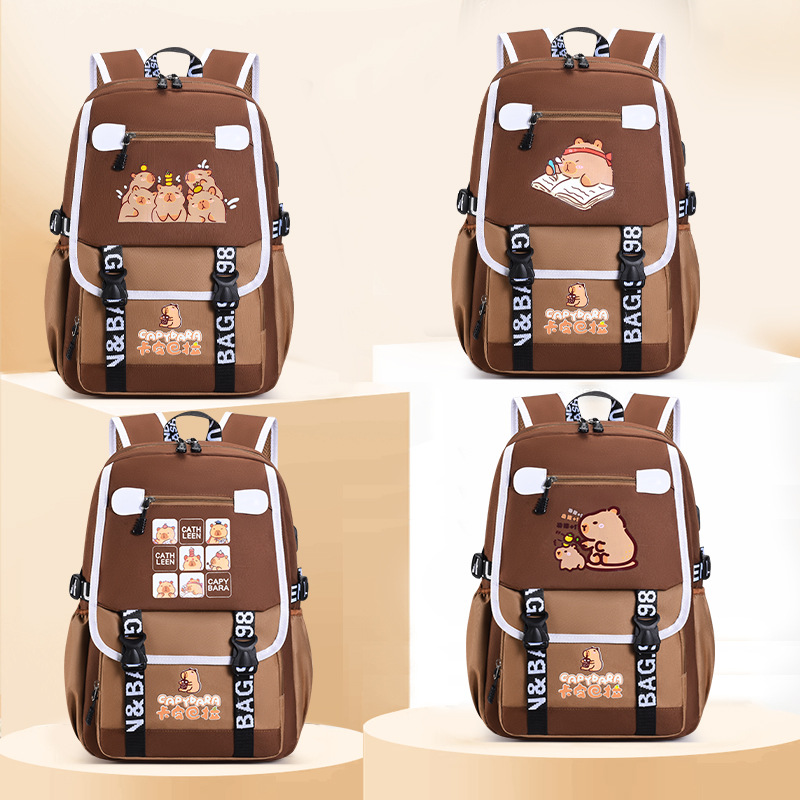 Cross border popular Kapibala backpack with large capacity, multi-layer, multi-functional, dirt resistant, elementary school backpack, outdoor backpack