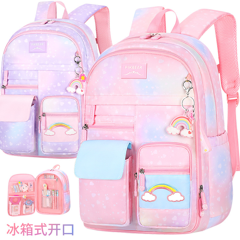 Cross border new elementary school students' rainbow backpack cute large capacity backpack for grades 3-6 kidsschoolbag backpack