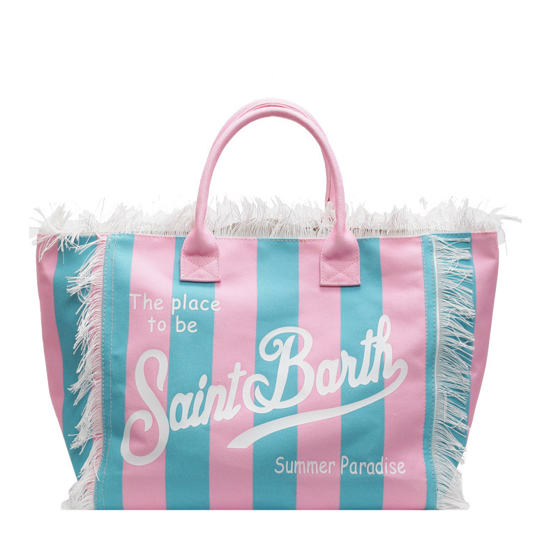 Cross border European and American handmade tassel beach canvas bag for women, 2026 new printed tote bag, large capacity shoulder bag Cross border European and American handmade tassel beach canvas bag for women, 2026 new printed tote bag, large capacity shoulder bag